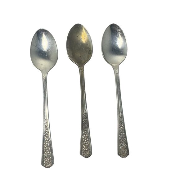 Set Of 3 Meridian Silver Plate Co. Dessert Teaspoon Spoon Vintage - Picture 5 of 15